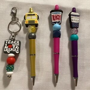 Colorful Teacher-Themed Pen and Keychain Set